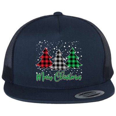 Merry Christmas Plaid Trees Flat Bill Trucker Hat