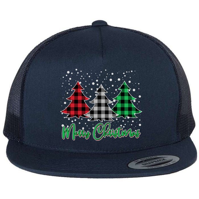 Merry Christmas Plaid Trees Flatbill Hat