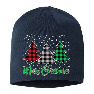 Merry Christmas Plaid Trees Sustainable Beanie