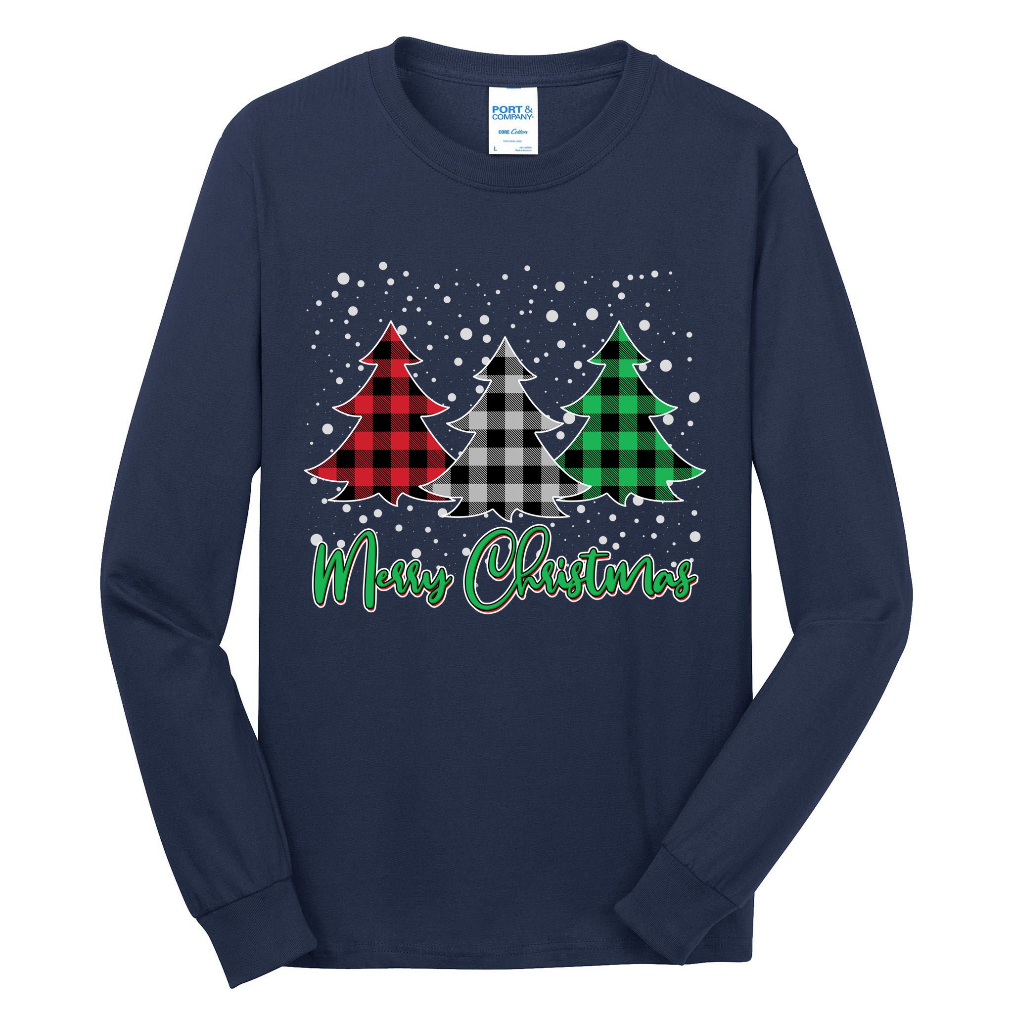 Merry Christmas Plaid Trees Tall Long Sleeve T-Shirt