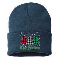 Merry Christmas Plaid Trees Sustainable Knit Beanie