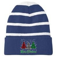 Merry Christmas Plaid Trees Striped Beanie with Solid Band