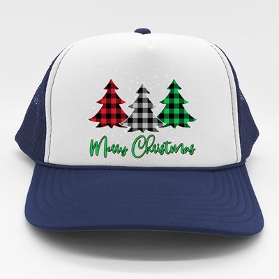 Merry Christmas Plaid Trees Trucker Hat