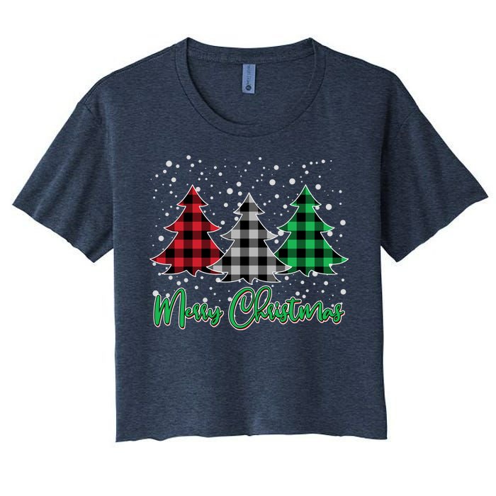 Merry Christmas Plaid Trees Women's Crop Top Tee