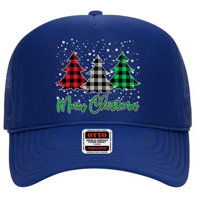 Merry Christmas Plaid Trees High Crown Mesh Back Trucker Hat