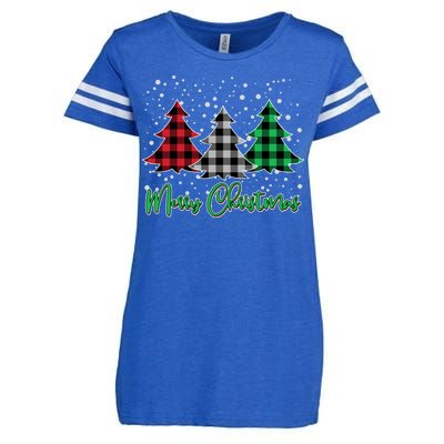 Merry Christmas Plaid Trees Enza Ladies Jersey Football T-Shirt