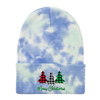 Merry Christmas Plaid Trees Tie Dye 12in Knit Beanie