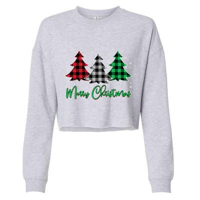 Merry Christmas Plaid Trees Cropped Pullover Crew