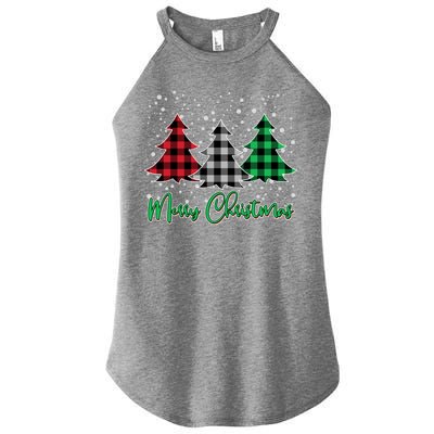 Merry Christmas Plaid Trees Women's Perfect Tri Rocker Tank