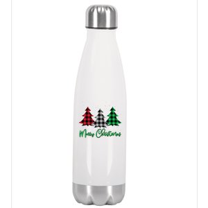 Merry Christmas Plaid Trees Stainless Steel Insulated Water Bottle