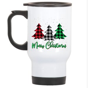 Merry Christmas Plaid Trees Stainless Steel Travel Mug