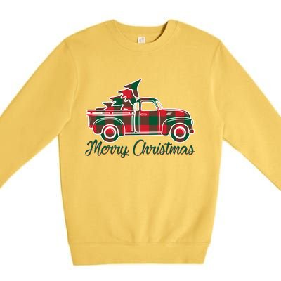 Merry Christmas Plaid Truck And Tree Premium Crewneck Sweatshirt