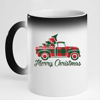 Merry Christmas Plaid Truck And Tree 11oz Black Color Changing Mug