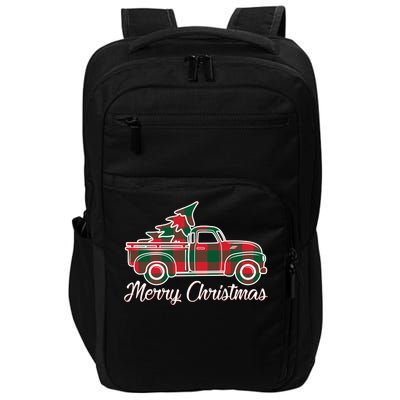 Merry Christmas Plaid Truck And Tree Impact Tech Backpack