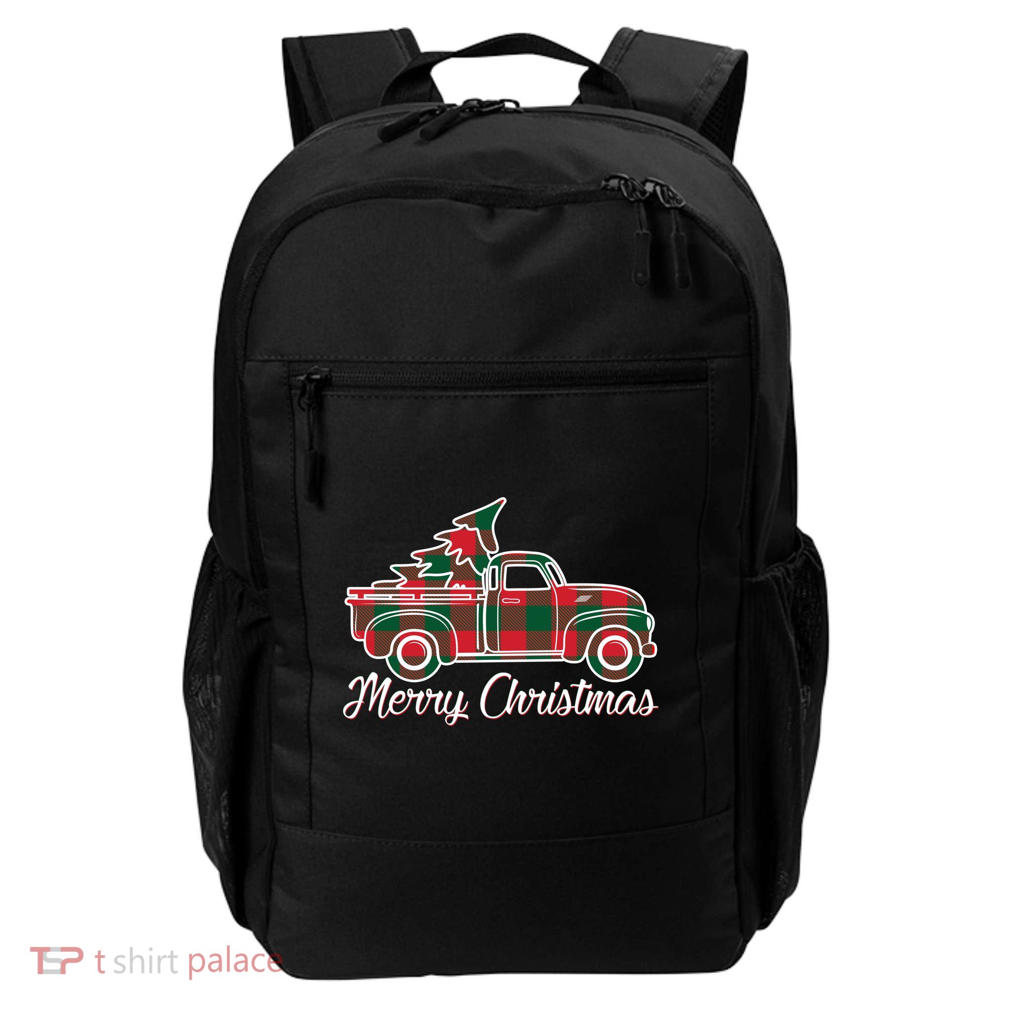 Merry Christmas Plaid Truck And Tree Daily Commute Backpack
