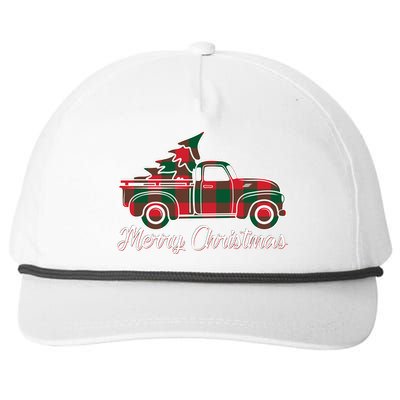 Merry Christmas Plaid Truck And Tree Snapback Five-Panel Rope Hat