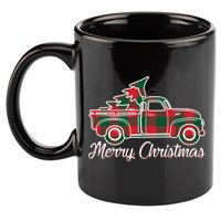 Merry Christmas Plaid Truck And Tree 11oz C Handle Ceramic Mug