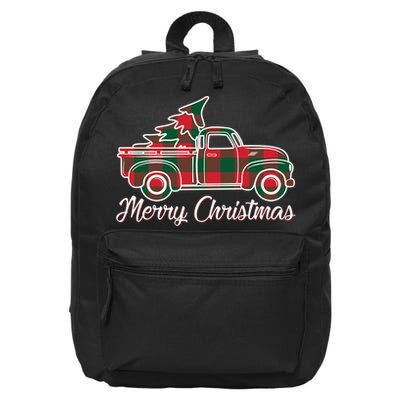 Merry Christmas Plaid Truck And Tree 16 in Basic Backpack