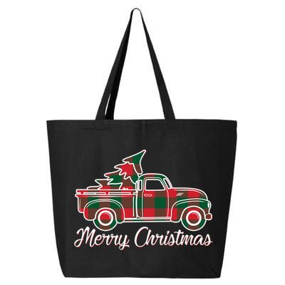 Merry Christmas Plaid Truck And Tree 25L Jumbo Tote