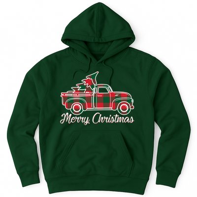 Merry Christmas Plaid Truck And Tree Hoodie