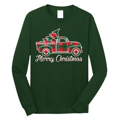 Merry Christmas Plaid Truck And Tree Long Sleeve Shirt