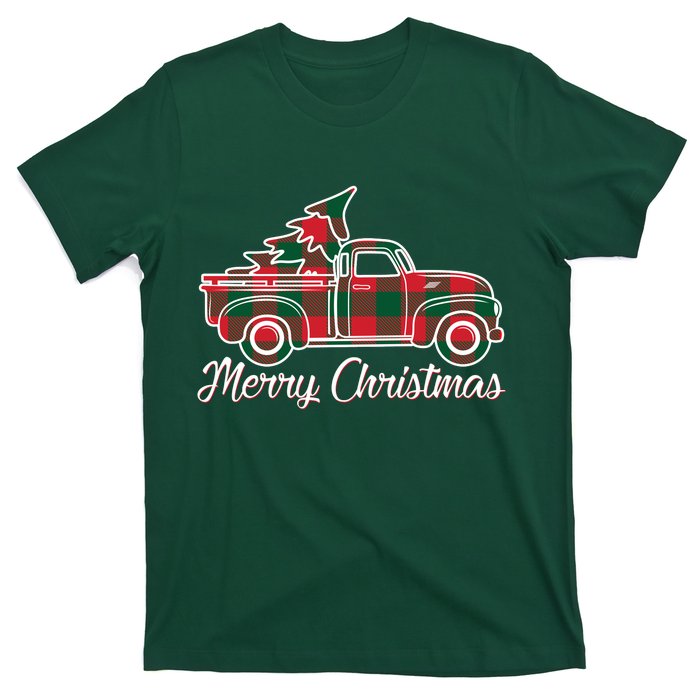 Merry Christmas Plaid Truck And Tree T-Shirt