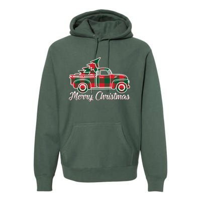 Merry Christmas Plaid Truck And Tree Premium Hoodie