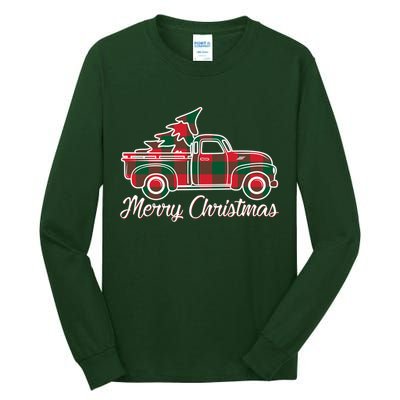 Merry Christmas Plaid Truck And Tree Tall Long Sleeve T-Shirt
