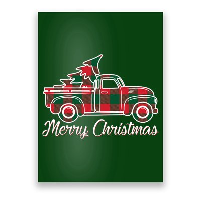 Merry Christmas Plaid Truck And Tree Poster