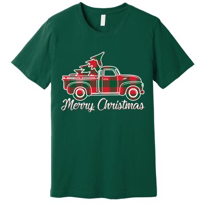 Merry Christmas Plaid Truck And Tree Premium T-Shirt