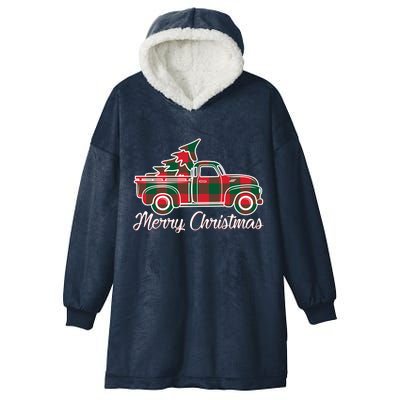 Merry Christmas Plaid Truck And Tree Hooded Wearable Blanket