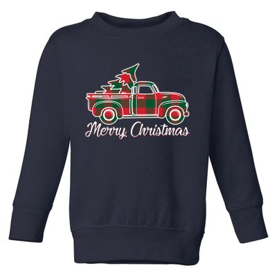 Merry Christmas Plaid Truck And Tree Toddler Sweatshirt