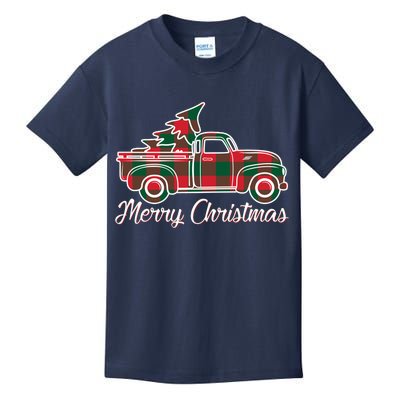 Merry Christmas Plaid Truck And Tree Kids T-Shirt