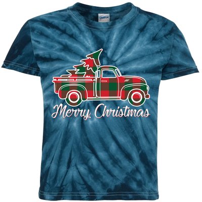 Merry Christmas Plaid Truck And Tree Kids Tie-Dye T-Shirt