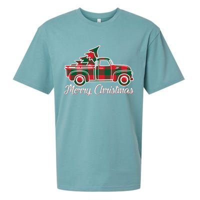 Merry Christmas Plaid Truck And Tree Sueded Cloud Jersey T-Shirt