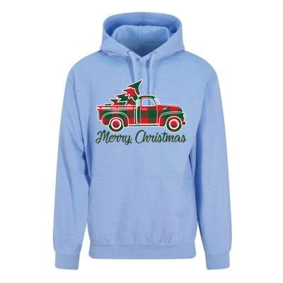 Merry Christmas Plaid Truck And Tree Unisex Surf Hoodie