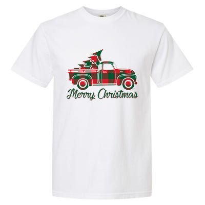 Merry Christmas Plaid Truck And Tree Garment-Dyed Heavyweight T-Shirt