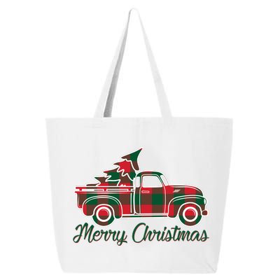 Merry Christmas Plaid Truck And Tree 25L Jumbo Tote