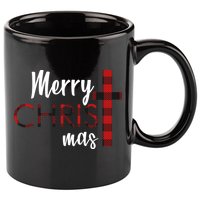 Merry Christmas Plaided Cross 11oz C Handle Ceramic Mug
