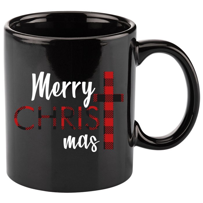 Merry Christmas Plaided Cross 11oz C Handle Ceramic Mug