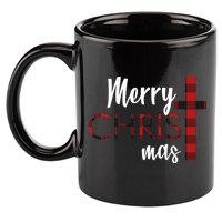 Merry Christmas Plaided Cross 11oz C Handle Ceramic Mug