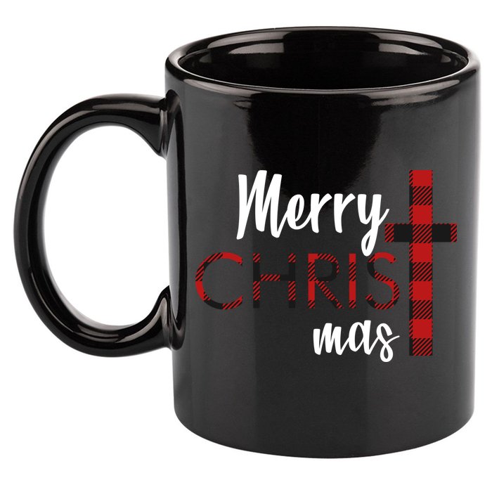 Merry Christmas Plaided Cross 11oz C Handle Ceramic Mug