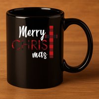 Merry Christmas Plaided Cross 11oz C Handle Ceramic Mug