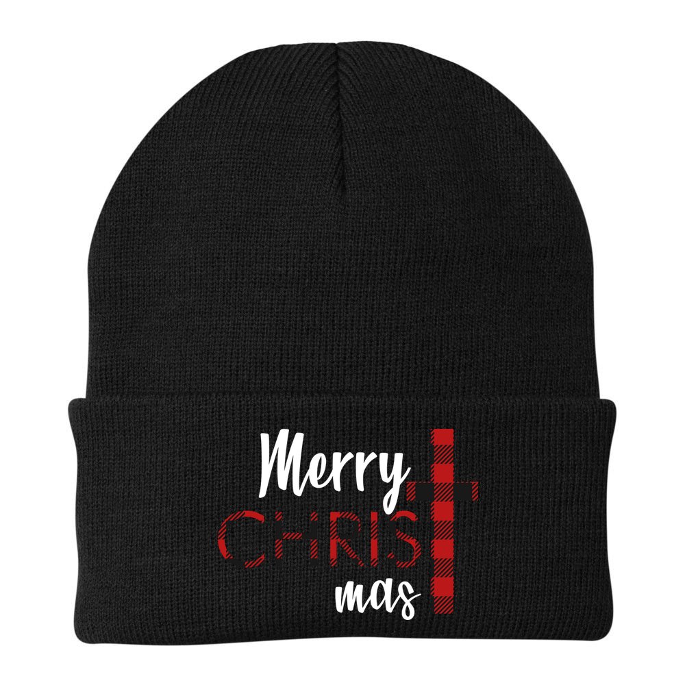 Merry Christmas Plaided Cross Beanie