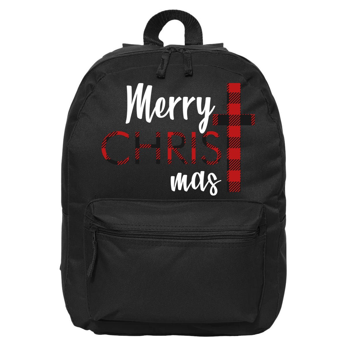 Merry Christmas Plaided Cross 16 in Basic Backpack