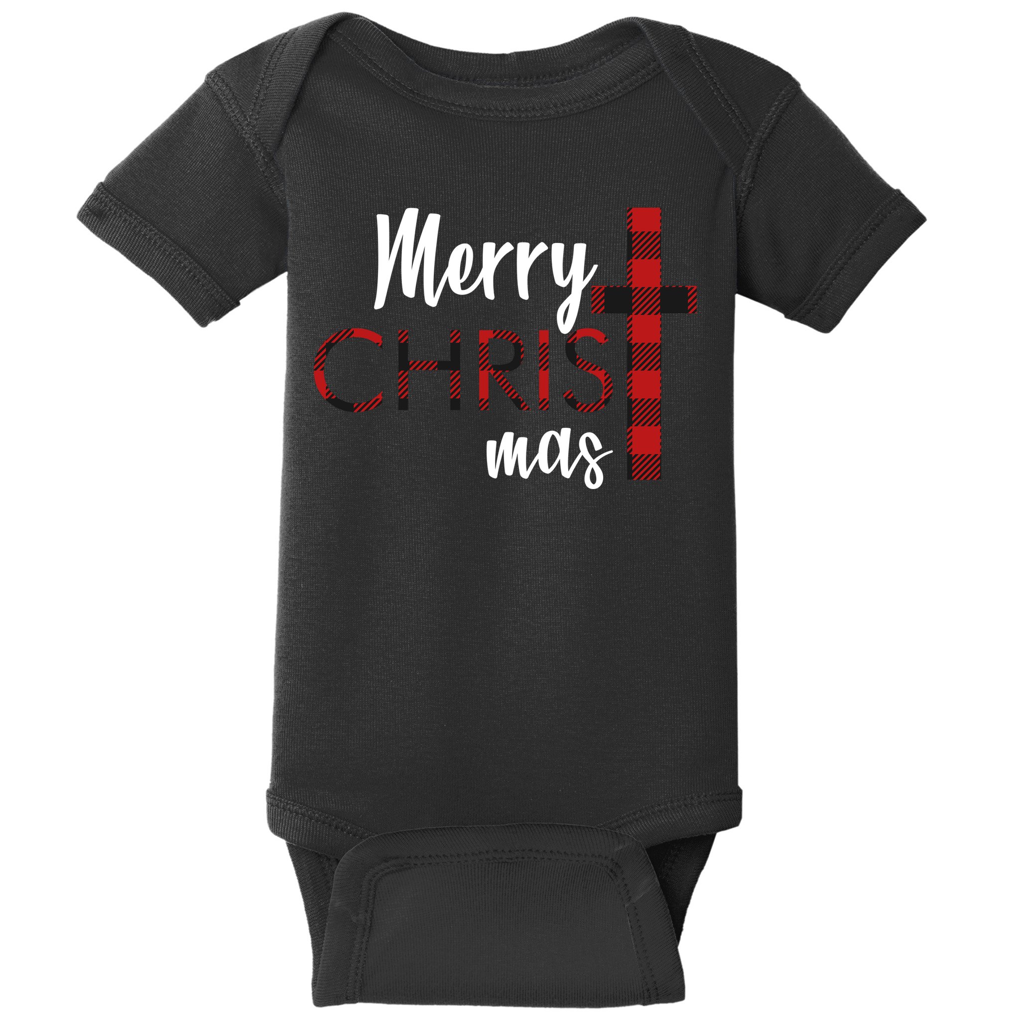 Merry Christmas Plaided Cross Baby Bodysuit