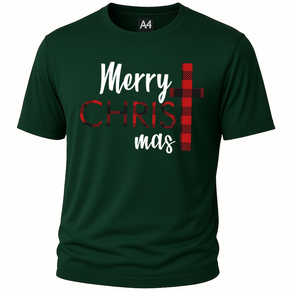 Merry Christmas Plaided Cross Cooling Performance Crew T-Shirt