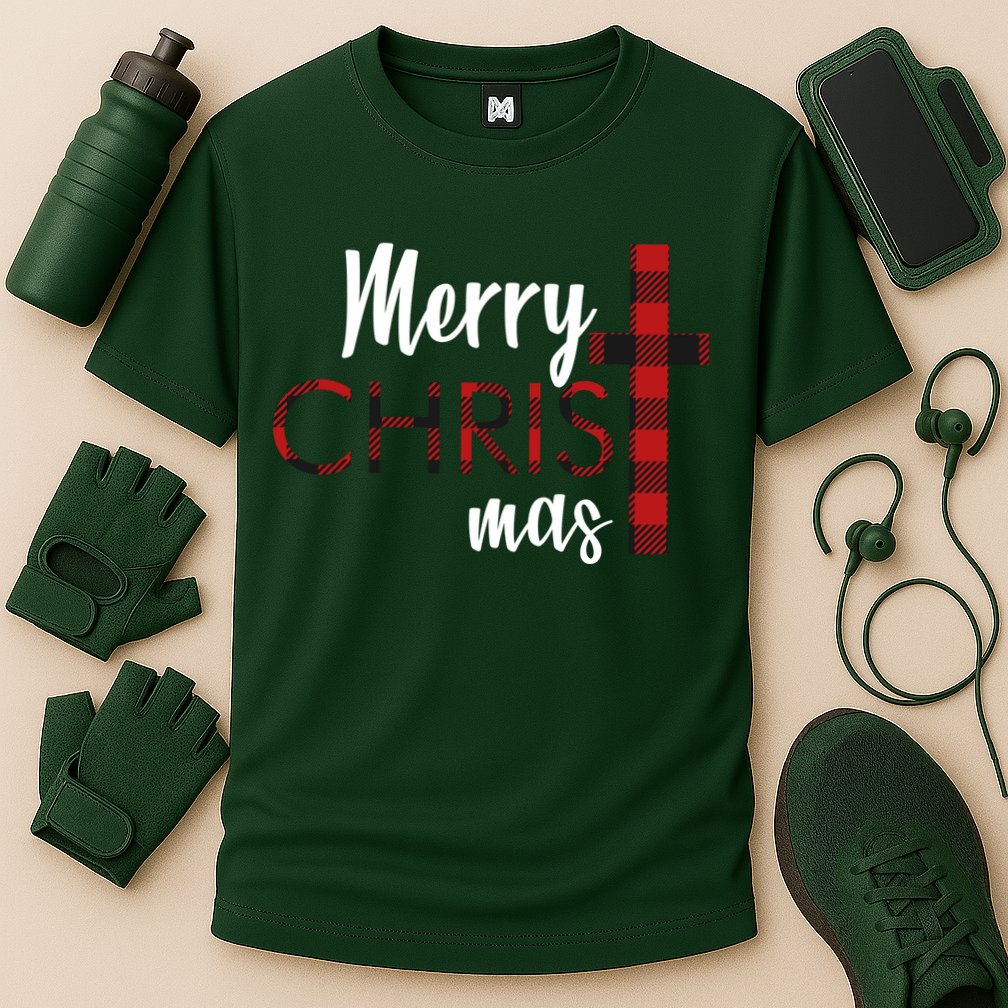 Merry Christmas Plaided Cross Cooling Performance Crew T-Shirt