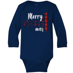 Merry Christmas Plaided Cross Baby Long Sleeve Bodysuit