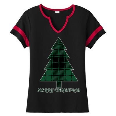 Merry Christmas Plaited Tree Ladies Halftime Notch Neck Tee